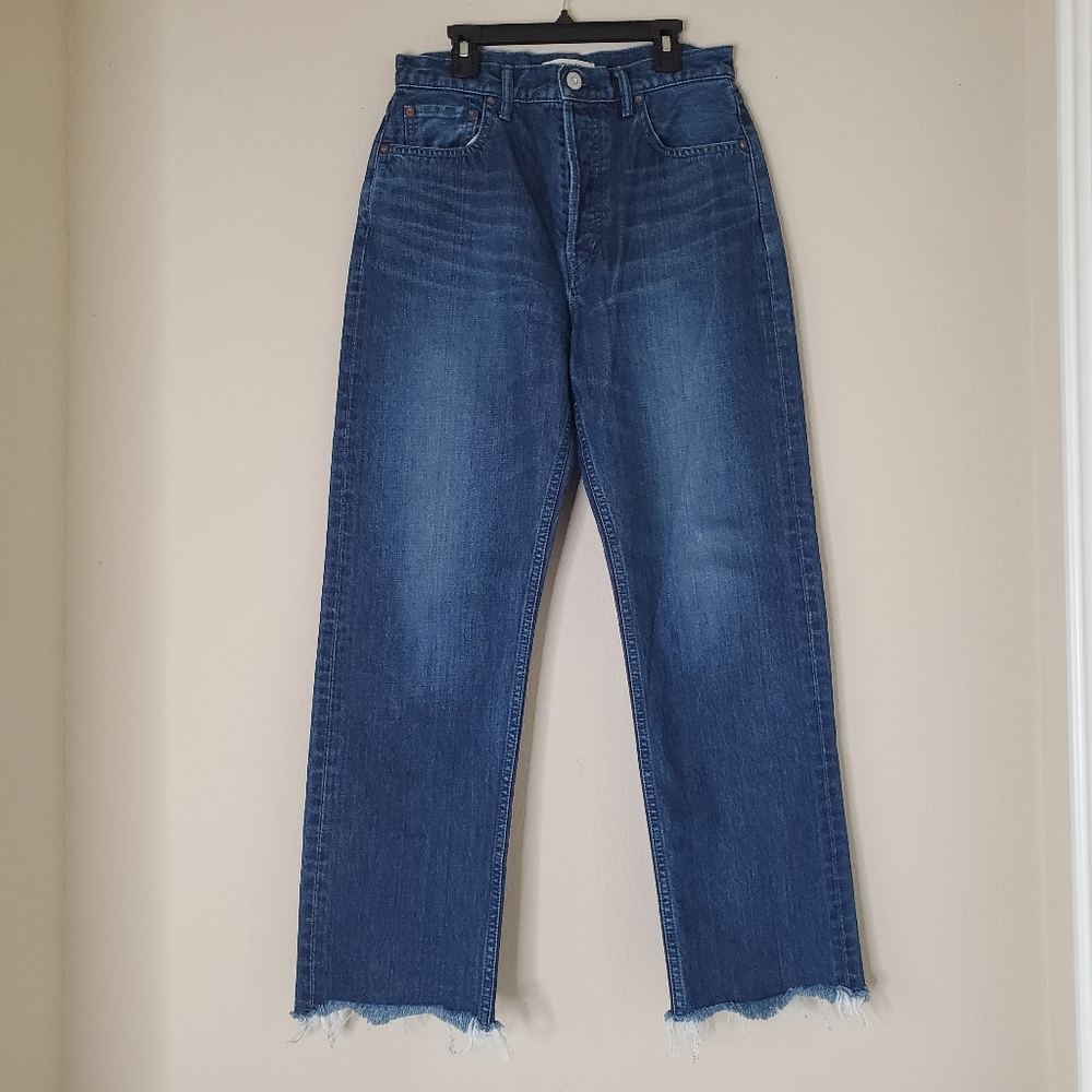 Moussy Vintage Womens Blue Denim Jeans Size 27 Wide Leg Straight Frayed-Hem